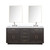 Lexora Abbey 72 inch W Brown Oak Double Sink Vanity Cabinet, White Quartz Top, Faucet Set, and 34 in Mirrors - LVA72DK211