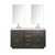 Lexora Abbey 60 inch W Brown Oak Double Sink Vanity Cabinet, White Quartz Top, Faucet Set, and 28 in Mirrors - LVA60DK211