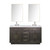Lexora Abbey 60 inch W Brown Oak Double Sink Vanity Cabinet, Cultured Marble Top, Faucet Set, and 28 in Mirrors - LVA60DK311