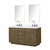 Lexora Abbey 60 inch W Grey Oak Double Sink Vanity Cabinet, White Quartz Top, Faucet Set, and 28 in Mirrors - LVA60DR211