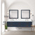 Lexora Castor 84 inch W Blue Double Sink Wall Hung Vanity Cabinet, White Quartz Top, Faucet Set, and 36 in Mirrors - LVC84DE211