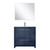 Lexora Lafarre 36 inch W x 20 in D Navy Blue Vanity Cabinet, White Quartz Top, Gun Metal Faucet Set and 28 in Mirror - LVLF36SNB213