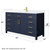 Wyndham Beckett 60 Inch Single Bathroom Vanity in Dark Blue, White Quartz Countertop, Undermount Square Sink (1-Hole), Brushed Gold Trim - WCG242460SBLWQUNSMXX