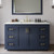Wyndham Miranda 54 Inch Single Bathroom Vanity in Dark Blue, Giotto Quartz Countertop, Undermount Square Sink (3-Hole), Brushed Gold Trim, 46 Inch Mirror - WCF292954SBLGTUS3M46