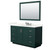 Wyndham Miranda 54 Inch Single Bathroom Vanity in Green, Giotto Quartz Countertop, Undermount Square Sink (3-Hole), Brushed Nickel Trim, 46 Inch Mirror - WCF292954SGEGTUS3M46