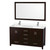 Wyndham Sheffield 60 Inch Double Bathroom Vanity in Espresso, White Quartz Countertop, Undermount Square Sinks (1-Hole), Brushed Chrome Trim, 58 Inch Mirror - WCS141460DESWQUNSM58