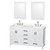 Wyndham Sheffield 60 Inch Double Bathroom Vanity in White, White Quartz Countertop, Undermount Square Sinks (3-Hole), Brushed Chrome Trim, 24 Inch Mirrors - WCS141460DWHWQUS3M24