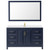 Wyndham Daria 60 Inch Single Bathroom Vanity in Dark Blue, White Quartz Countertop, Undermount Square Sink (1-Hole), Brushed Gold Trim, 58 Inch Mirror - WCV252560SBLWQUNSM58