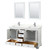 Wyndham Deborah 60 Inch Double Bathroom Vanity in White, Giotto Quartz Countertop, Undermount Square Sinks (1-Hole), Polished Chrome Trim, 24 Inch Mirrors - WCS202060DWHGTUNSM24