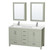 Wyndham Sheffield 60 Inch Double Bathroom Vanity in Light Green, Giotto Quartz Countertop, Undermount Square Sinks (1-Hole), Brushed Nickel Trim, Medicine Cabinets - WCS141460DLGGTUNSMED
