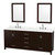 Wyndham Sheffield 80 Inch Double Bathroom Vanity in Espresso, Giotto Quartz Countertop, Undermount Square Sinks (3-Hole), Brushed Chrome Trim, 24 Inch Mirrors - WCS141480DESGTUS3M24