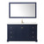 Wyndham Avery 60 Inch Single Bathroom Vanity in Dark Blue, Giotto Quartz Countertop, Undermount Square Sink (1-Hole), Brushed Gold Trim, 58 Inch Mirror - WCV232360SBLGTUNSM58