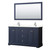 Wyndham Avery 60 Inch Double Bathroom Vanity in Dark Blue, Giotto Quartz Countertop, Undermount Square Sinks (1-Hole), Polished Chrome Trim, 58 Inch Mirror - WCV232360DBCGTUNSM58