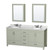 Wyndham Sheffield 72 inch Double Bathroom Vanity in Light Green, White Carrara Marble Countertop, Undermount Oval Sinks, Brushed Nickel Trim, Medicine Cabinets - WCS141472DLGCMUNOMED