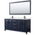 Wyndham Daria 72 Inch Double Bathroom Vanity in Dark Blue, Giotto Quartz Countertop, Undermount Square Sinks (1-Hole), Matte Black Trim, 70 Inch Mirror - WCV252572DBBGTUNSM70