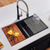Ruvati 32-inch Undermount Workstation Granite Composite Quartz Kitchen Sink 50/50 Double Bowl - Midnight Black - RVG2343BK