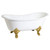 Kingston Brass 67" Cast Iron Oval Double Slipper Clawfoot Tub (No Faucet Drillings), White/Brushed Brass - VCTNDS6731NL7