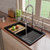 ALFI Black Matte 32" x 19" Workstation Step Rim Single Bowl Fireclay Undermount / Drop In Kitchen Sink - ABFS3219SUD-BM