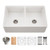 HamatUSA Kilncrest 33" Apron-Front Fireclay Workstation Double Bowl Kitchen Sink, White