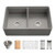 HamatUSA Kilncrest 33" Apron-Front Fireclay Workstation Double Bowl Kitchen Sink, Matte Grey