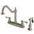 Kingston Brass Two Handle Widespread Kitchen Faucet & Brass Side Spray - Satin Nickel KB7758BLBS