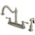 Kingston Brass Two Handle Widespread Kitchen Faucet & Brass Side Spray - Brushed Nickel KB7758BLBS