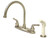 Kingston Brass Two Handle Goose Neck Kitchen Faucet & White Side Spray - Brushed Nickel