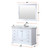 Lexora Dukes 48 Inch White Single Vanity Cabinet, White Carrara Marble Top, White Square Sink and 46 Inch Mirror