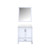 Lexora Jacques 30 Inch White Single Vanity Cabinet, White Carrara Marble Top, White Square Sink and 28 Inch Mirror