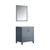 Lexora Jacques 30 Inch Dark Grey Single Vanity, White Carrara Marble Top, White Square Sink and 28 Inch Mirror