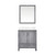 Lexora Jacques 30 Inch Distressed Grey Single Vanity Cabinet, White Carrara Marble Top, White Square Sink and 28 Inch Mirror