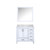 Lexora Jacques 36 Inch White Single Vanity Cabinet, White Carrara Marble Top, White Square Sink and 34 Inch Mirror - Left Version