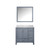 Lexora Jacques 36 Inch Dark Grey Single Vanity Cabinet, White Carrara Marble Top, White Square Sink and 34 Inch Mirror - Left Version
