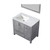 Lexora Jacques 36 Inch Distressed Grey Single Vanity, White Carrara Marble Top, White Square Sink and 34 Inch Mirror - Left Version