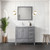Lexora Jacques 36 Inch Distressed Grey Single Vanity Cabinet, White Carrara Marble Top, White Square Sink and 34 Inch Mirror - Left Version