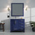 Lexora Jacques 36 Inch Navy Blue Single Vanity Cabinet, White Carrara Marble Top, White Square Sink and no Mirror - Left Version