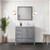 Lexora Jacques 36 Inch Distressed Grey Single Vanity Cabinet, White Carrara Marble Top, White Square Sink and 34 Inch Mirror - Right Version