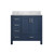 Lexora Jacques 36 Inch Navy Blue Single Vanity Cabinet, White Carrara Marble Top, White Square Sink and no Mirror - Right Version