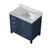 Lexora Jacques 36 Inch Navy Blue Single Vanity Cabinet, White Carrara Marble Top, White Square Sink and no Mirror - Right Version