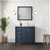 Lexora Jacques 36 Inch Navy Blue Single Vanity Cabinet, White Carrara Marble Top, White Square Sink and no Mirror - Right Version
