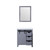 Lexora Marsyas 30 Inch Dark Grey Single Vanity, White Carrara Marble Top, White Square Sink and 28 Inch Mirror