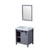 Lexora Marsyas 30 Inch Dark Grey Single Vanity, White Carrara Marble Top, White Square Sink and 28 Inch Mirror