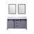 Lexora Marsyas 60 Inch Dark Grey Double Vanity Cabinet, White Carrara Marble Top, White Square Sinks and 24 Inch Mirrors