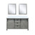 Lexora Marsyas 60 Inch Ash Grey Double Vanity Cabinet, White Quartz Top, White Square Sinks and 24 Inch Mirrors