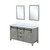 Lexora Marsyas 60 Inch Ash Grey Double Vanity Cabinet, White Quartz Top, White Square Sinks and 24 Inch Mirrors