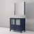 Lexora Volez 36 Inch Navy Blue Single Vanity Cabinet, Integrated Top, White Integrated Square Sink and 34 Inch Mirror