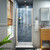 DreamLine Lumen 34 in. D x 42 in. W by 74 3/4 in. H Hinged Shower Door in Brushed Nickel with White Acrylic Base Kit