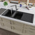 Alfi AB4620DI-BLA Black 46" x 20" Double Bowl Granite Composite Kitchen Sink with Drainboard
