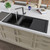 ALFI Black 46" x 20" Double Bowl Granite Composite Kitchen Sink with Drainboard - AB4620DI-BLA