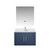 Lexora Geneva 30" Navy Blue Single Wall Mount Vanity Cabinet, White Carrara Marble Top, White Square Sink and 30" LED Mirror w/ Faucet